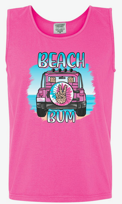 Beach Bum- Tank- Neon Pink